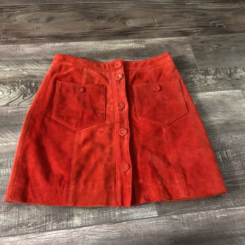 Orange leather top shop skirt